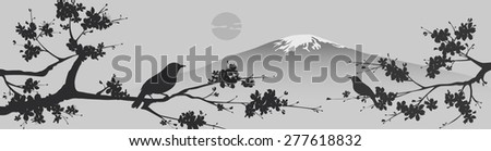 Japanese design with Fuji mountain and Sakura Tree.