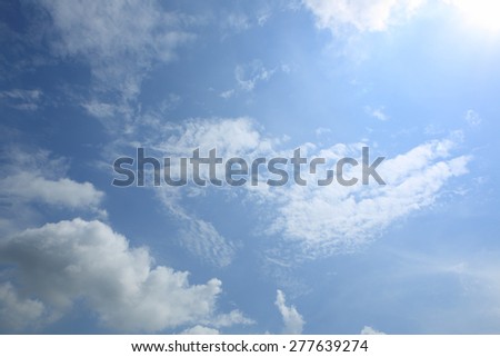 Shining sun at blue sky with white cloud and copy space 