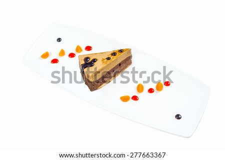 cake served with fresh fruits and tea