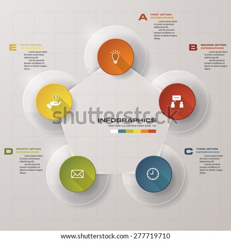5 Steps order in circle shape for your design. Infographics background. Vector illustration.