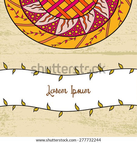 Cute abstract doodle  background. Half of hand drawn mandala on wood mandala. Vector illustration with place for text. Presentation template.