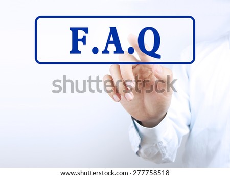 Businessman is pressing the faq button on the transparent screen.