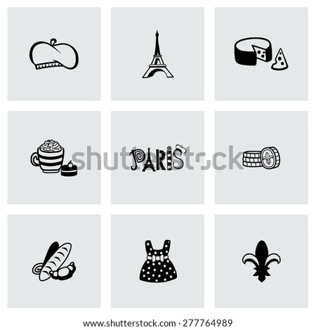 Vector Paris icon set on grey background