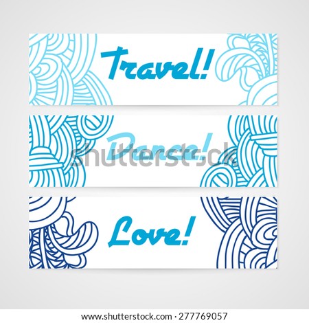 Abstract vector banner with zentangle ornament in blue colors.