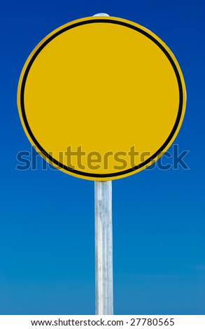 A blank road sign isolated on a blue graduated sky.
