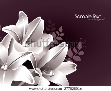 Purple Floral Background with White Lily Flowers.