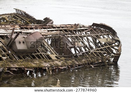 graveyard of ships left for a very long time. skeleton of an ancient ship after crash