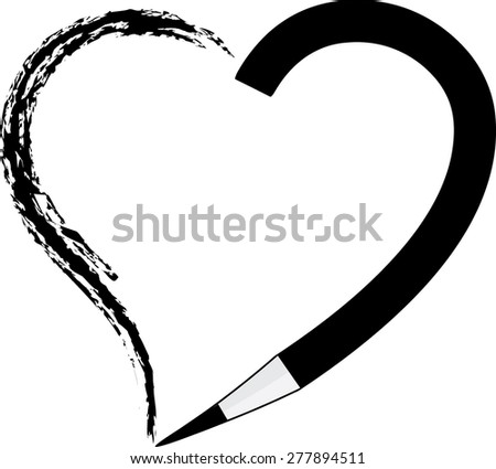 pencil and plant with heart shape icon