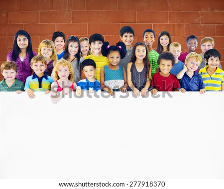 Multiethnic Group of Children Holding Empty Billboard