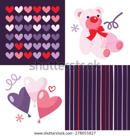 A vector illustration set of four love and sweetheart images.