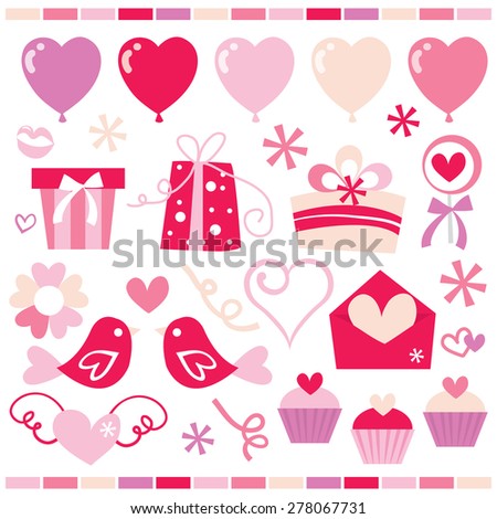 A set of cute and sweet retro romance clip arts stock vector illustration.