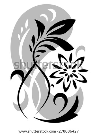 Illustration of the abstract fantasy flowers black silhouette on white background
