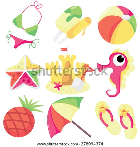 A set of nine different cute tropical sun icons.