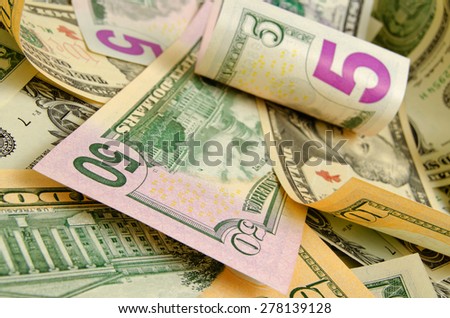 Cash dollars lying on the plane. Royalty-Free Stock Photo #278139128