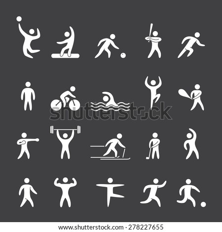 Silhouette figures of athletes popular sports. Running, cricket, golf, fitness, bodybuilding, dance, yoga, soccer and other