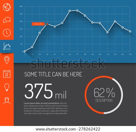 Dashboard template with graphs and charts for simple minimalistic infographic overview