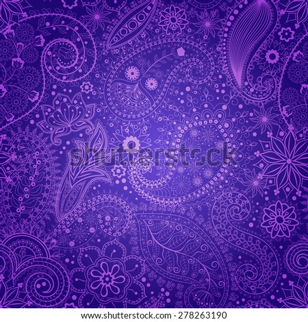Vintage floral motif ethnic seamless background. Abstract lace pattern. Hand drawing colorful wallpaper. EPS-8 vector texture.
