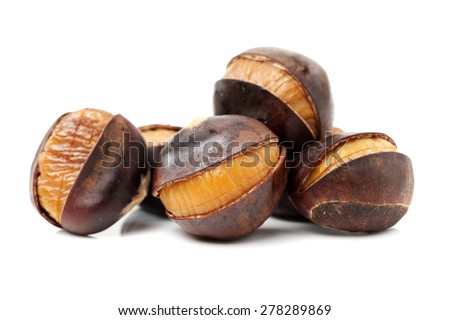 chinese food, peeled roasted chestnut on white background Royalty-Free Stock Photo #278289869