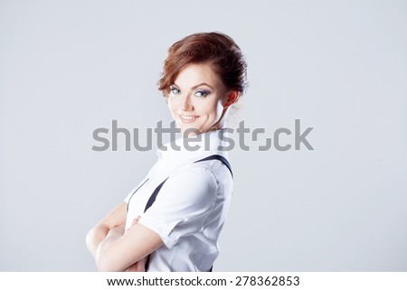 Successful business woman, in shirt on white background