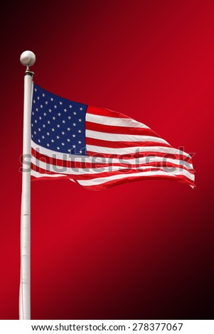 American flag isolated against a red background with black gradation