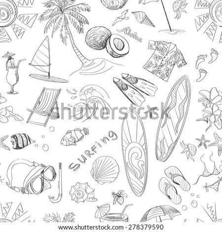 surfing hand draw pattern, summer time, excellent vector illustration, EPS 10