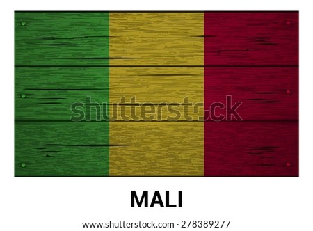 Mali flag on wood texture background - vector illustration