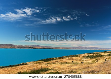  Lake Pukaki with beautiful view on Southern Alps in the background
