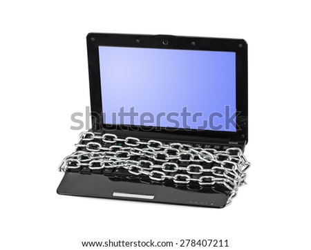 Notebook and chain isolated on white background