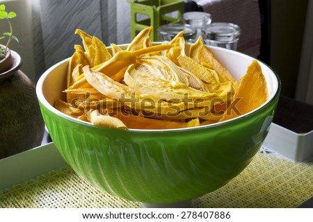 Bowl of natural dehydrated mangoes 