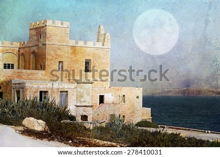 View of ancient fortification near Cirkewwa,MALTA, with texture applied
