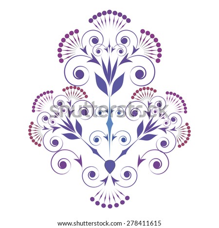 ornamental vignette in the blue-violet range on a white background