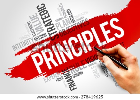 Principles - general or basic truth on which other truths or theories can be based, word cloud concept background