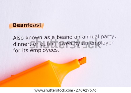 beanfeast   word highlighted  on the white paper