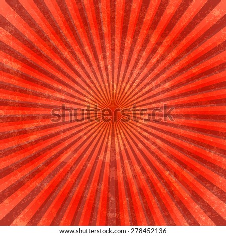 Summer red sun sunburst pattern on grunge background. Vector illustration