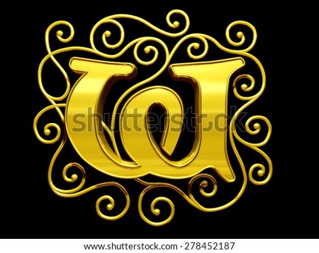 letter W as a golden initial 