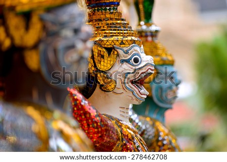 Picture from Wat Phra Kaew famous place and landmark of Thailand, Giant Guardian at Grand palace in Bangkok province