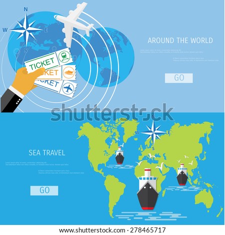 Vector flat concept of World travel and tourism. Holidays and vacation. Concepts for web banners and promotional materials.