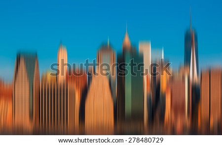 Blurred New York City background. View of Manhattan skyline in NYC