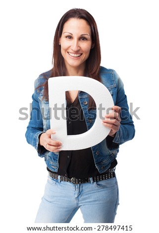 woman holding the D letter