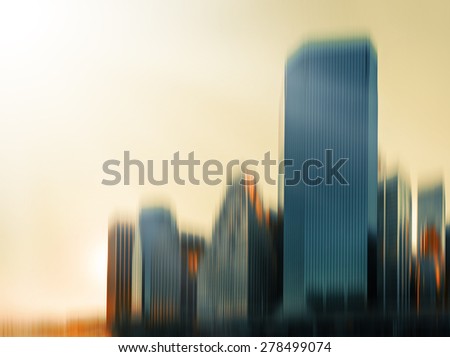 Blurred New York City background. View of Manhattan skyline in NYC. Color shift