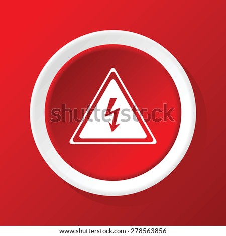 Round white icon with image of high voltage sign, on red background