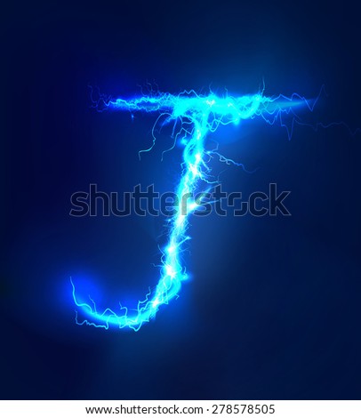 Alphabet made of blue electric lighting, thunder storm effect. ABC