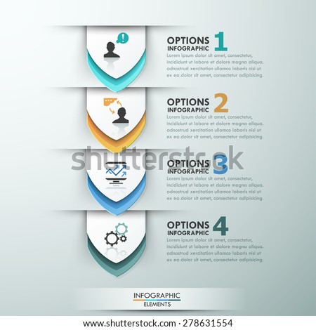Modern info graphics options banner with 4 colorful paper arrows. Vector. Can be used for web design and  workflow layout