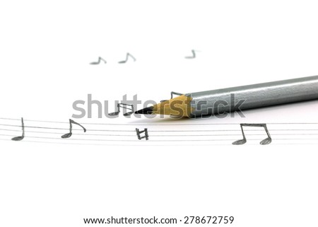 Music note and pencil isolated on white background, Hand Drawn Element