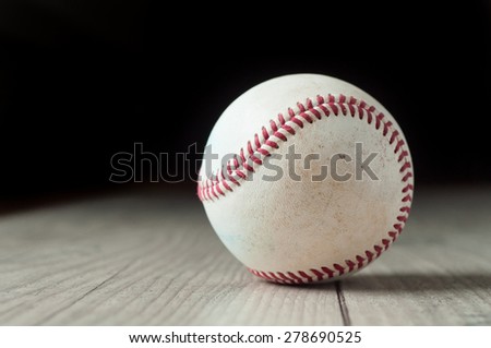 Old baseball on wooden background and highly closeup