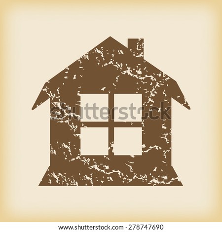 Grungy brown icon with image of house with window, on beige background