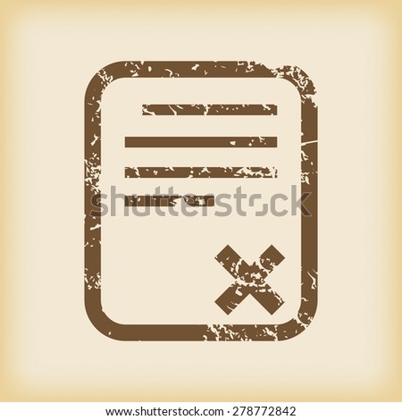 Grungy brown icon with image of document with cross, on beige background