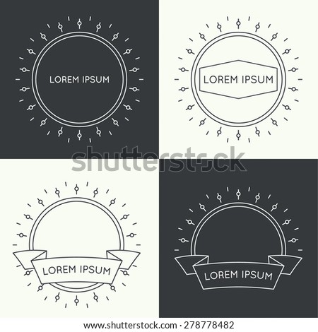 Set of vintage hipster banners,  insignias,  radial  sunbusrt with ribbon and geometric shapes. Border and frame. 