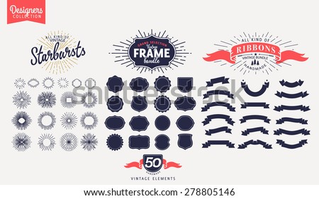 50 Premium design elements. Great for retro vintage logos. Starbursts, frames and ribbons
Designers Collection