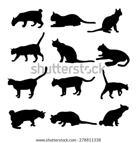 walking cats collection - vector silhouette